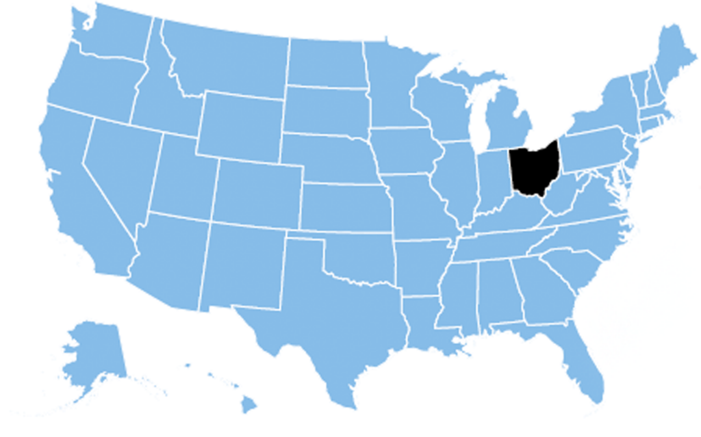 USA map highlighting Ohio diaper banks.